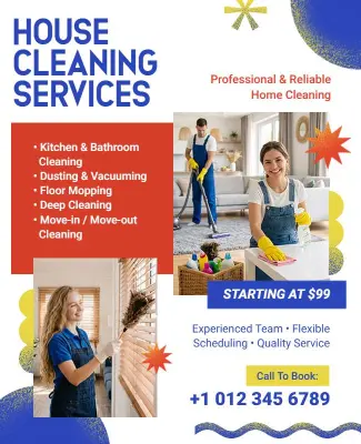 Bright Blue House Cleaning Services Advertisement Flyer Template
