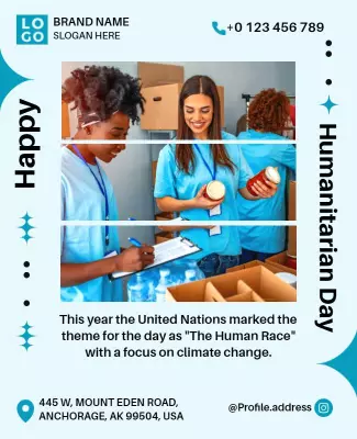 Bright Blue Humanitarian Day Charity Event Poster Template