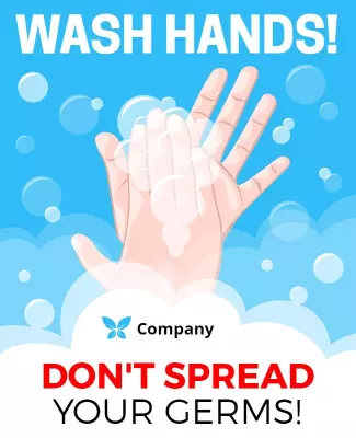 Bright Blue Hygiene Awareness Hand Washing Poster Template