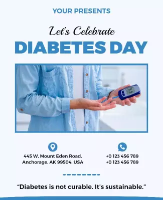 Bright Blue Informative Diabetes Awareness Day Poster Template