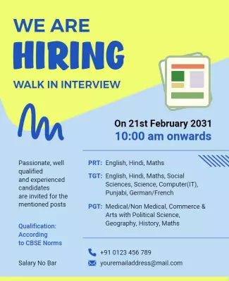 Bright Blue Job Recruitment Walk-In Interview Poster Template