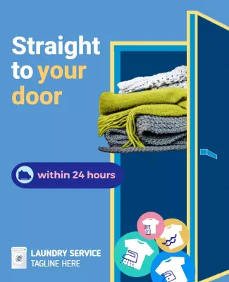 Bright Blue Laundry Delivery Service Poster Template