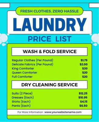 Bright Blue Laundry Pricing and Service Details Flyer Template