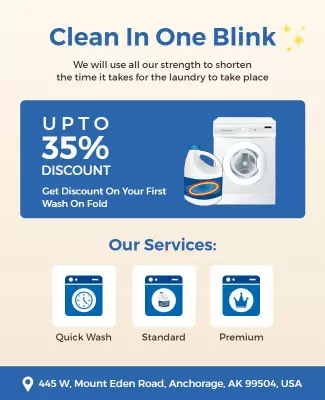Bright Blue Laundry Service Discount Promotion Poster Template