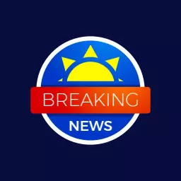 Bright Blue Logo Featuring Breaking News and Sunshine Elements Logo Template