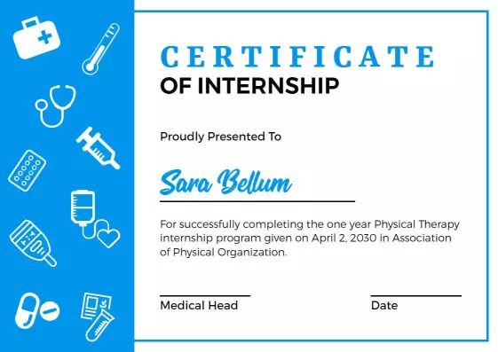 Bright Blue Medical Internship Completion Certificate Template