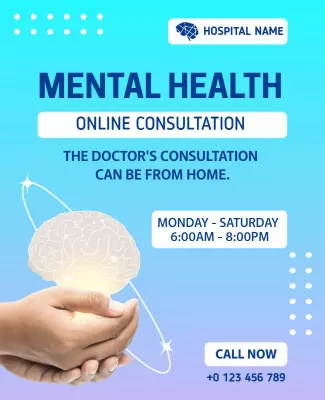 Bright Blue Mental Health Online Consultation Poster Template