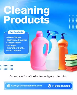 Bright Blue Modern Cleaning Products Advertisement Poster Template