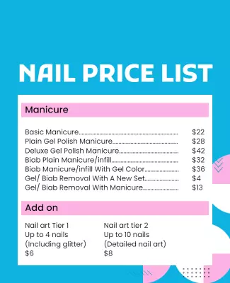 Bright Blue Modern Nail Salon Price List Poster Template