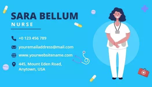 Bright Blue Nurse Home Care Business Card Template