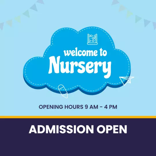 Bright Blue Nursery Admission Announcement with Cloud Design Ad Template