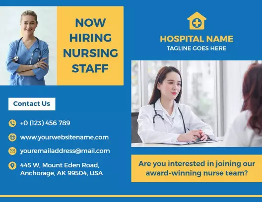 Bright Blue Nursing Staff Hiring and Recruitment Brochure Template