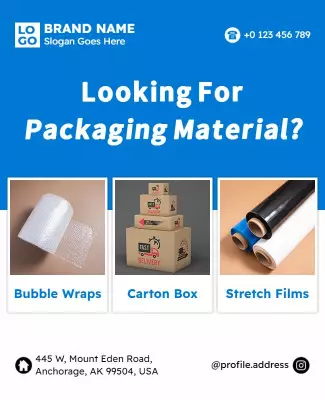 Bright Blue Packaging Material Promotion Poster Template
