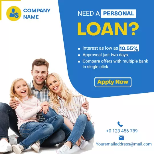 Bright Blue Personal Loan Offer with Family Smiles Ad Template