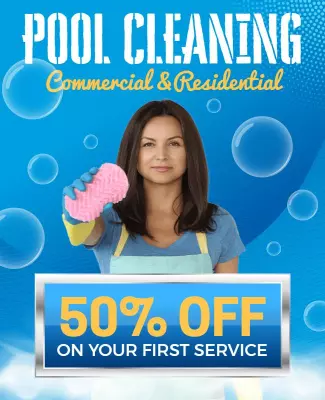 Bright Blue Pool Cleaning Promotional Service Poster Template