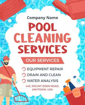 Bright Blue Pool Cleaning Services Informational Poster Template