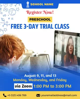 Bright Blue Preschool Free Trial Class Registration Poster Template