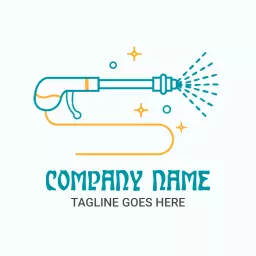 Bright Blue Pressure Washer Spraying Water for Cleaning Logo Template
