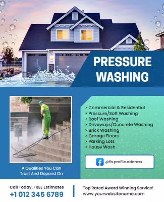 Bright Blue Pressure Washing Services for Homes Poster Template