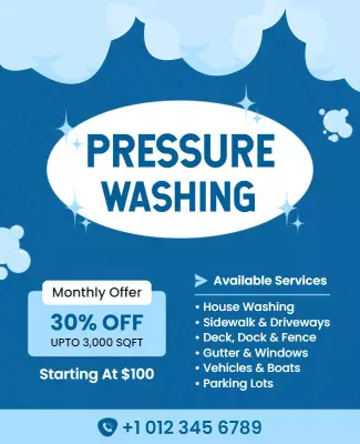 Bright Blue Pressure Washing Services Monthly Offer Poster Template