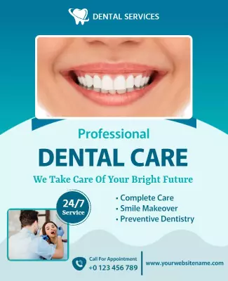 Bright Blue Professional Dental Care Services Flyer Template