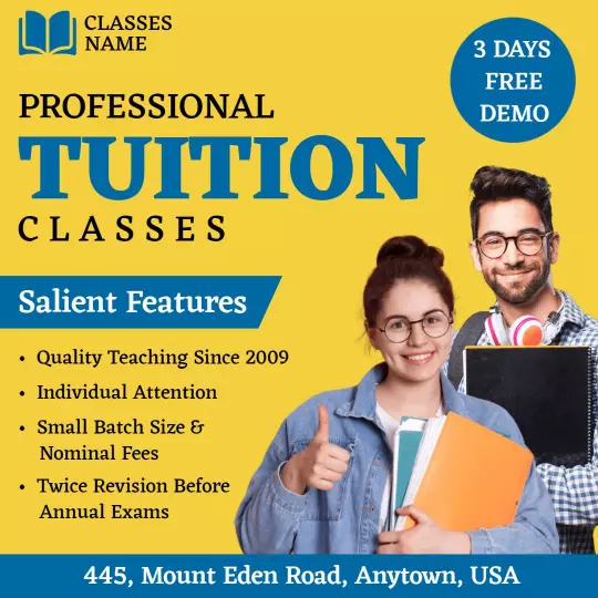 Bright Blue Professional Tuition Classes with Free Demo Offer Ad Template
