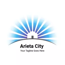 Bright Blue Radiant Sunrise Over a Modern City Logo Template