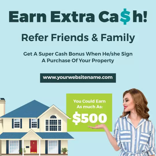 Bright Blue Real Estate Referral Bonus Promotion Ad Template