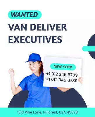 Bright Blue Recruitment Notice for Van Delivery Executives Poster Template