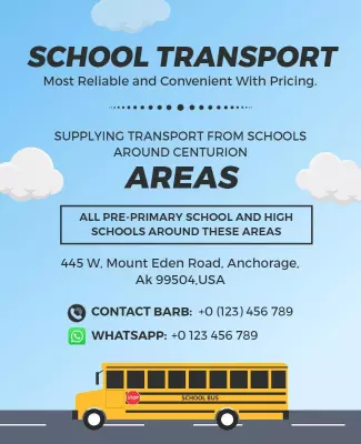 Bright Blue School Transport Service Information Poster Template
