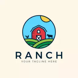 Bright Blue Sky and Red Barn Representing Farm Ranch Logo Template