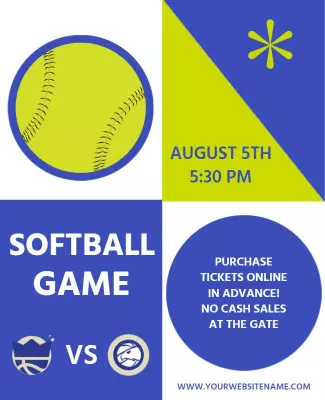 Bright Blue Softball Game Promotional Event Poster Template