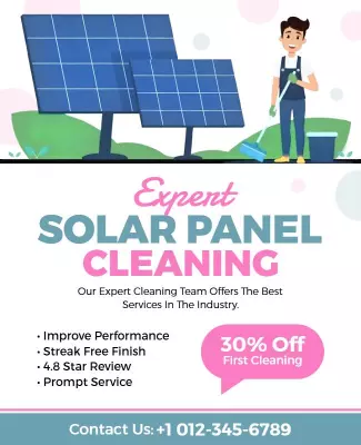 Bright Blue Solar Panel Cleaning Service Poster Template