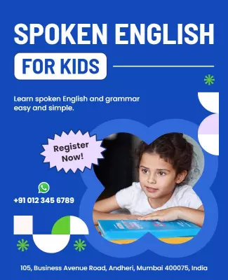 Bright Blue Spoken English Classes for Kids Poster Template