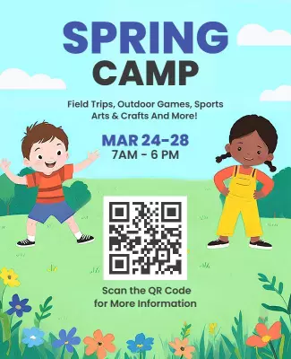 Bright Blue Spring Camp Activities for Children Poster Template