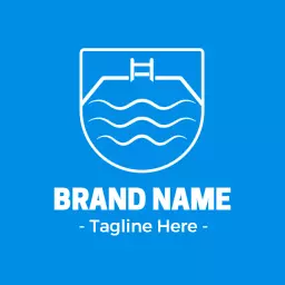 Bright Blue Swimming Pool Design Featuring Waves Logo Template