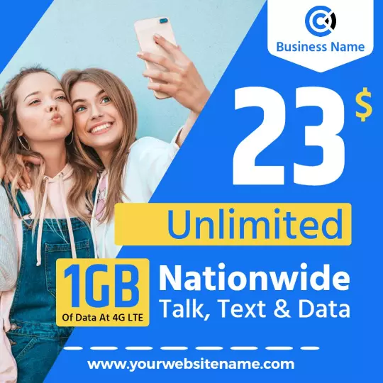 Bright Blue Unlimited Data Plan for Talk and Text Ad Template