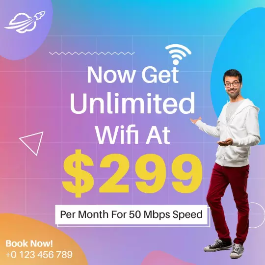Bright Blue Unlimited Wifi Promotion for 50 Mbps Speed Ad Template