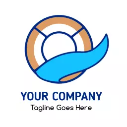 Bright Blue Water Wave with Lifebuoy Design Swimming Pool Logo Template