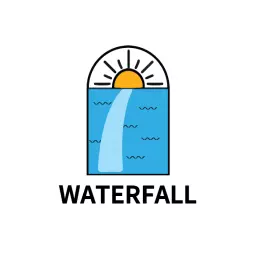 Bright Blue Waterfall Under a Radiant Sun Logo Template