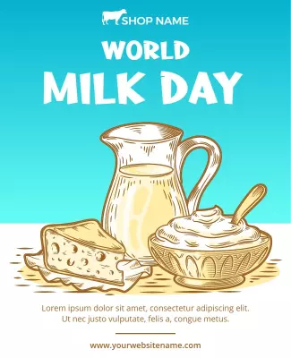 Bright Blue World Milk Day Celebration Poster Template