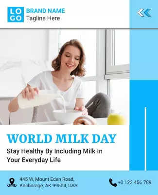Bright Blue World Milk Day Health Awareness Poster Template