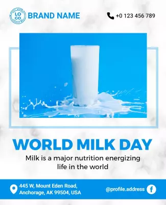 Bright Blue World Milk Day Nutrition Celebration Poster Template