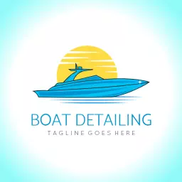 Bright Blue Yacht Against a Sunny Horizon for Boat Detailing Logo Template