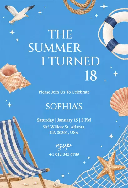 Bright Coastal Summer Birthday Celebration Invitation Template