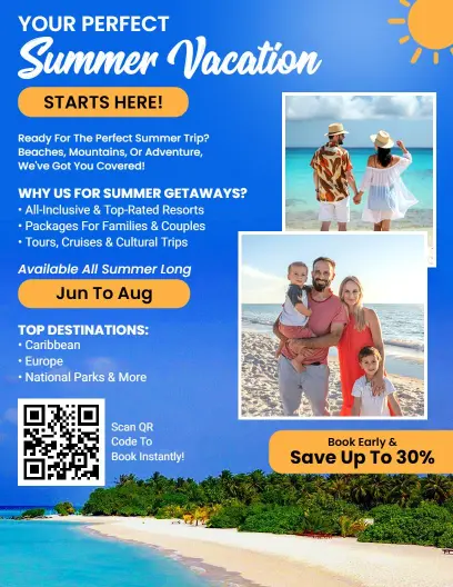 Bright Coastal Summer Vacation Promotion Flyer Template