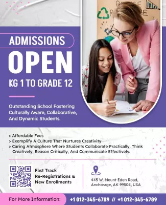 Bright Colorful Educational Admissions Open KG to Grade 12 Poster Template