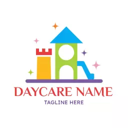 Bright Colorful Play Structure Representing Fun Daycare Logo Template
