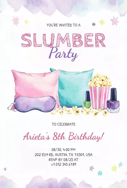 Bright Colorful Slumber Party Celebration Invitation Template