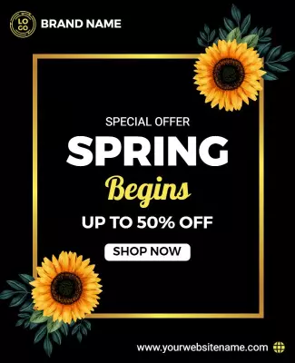 Bright Floral Black Spring Sale Promotion Poster Template